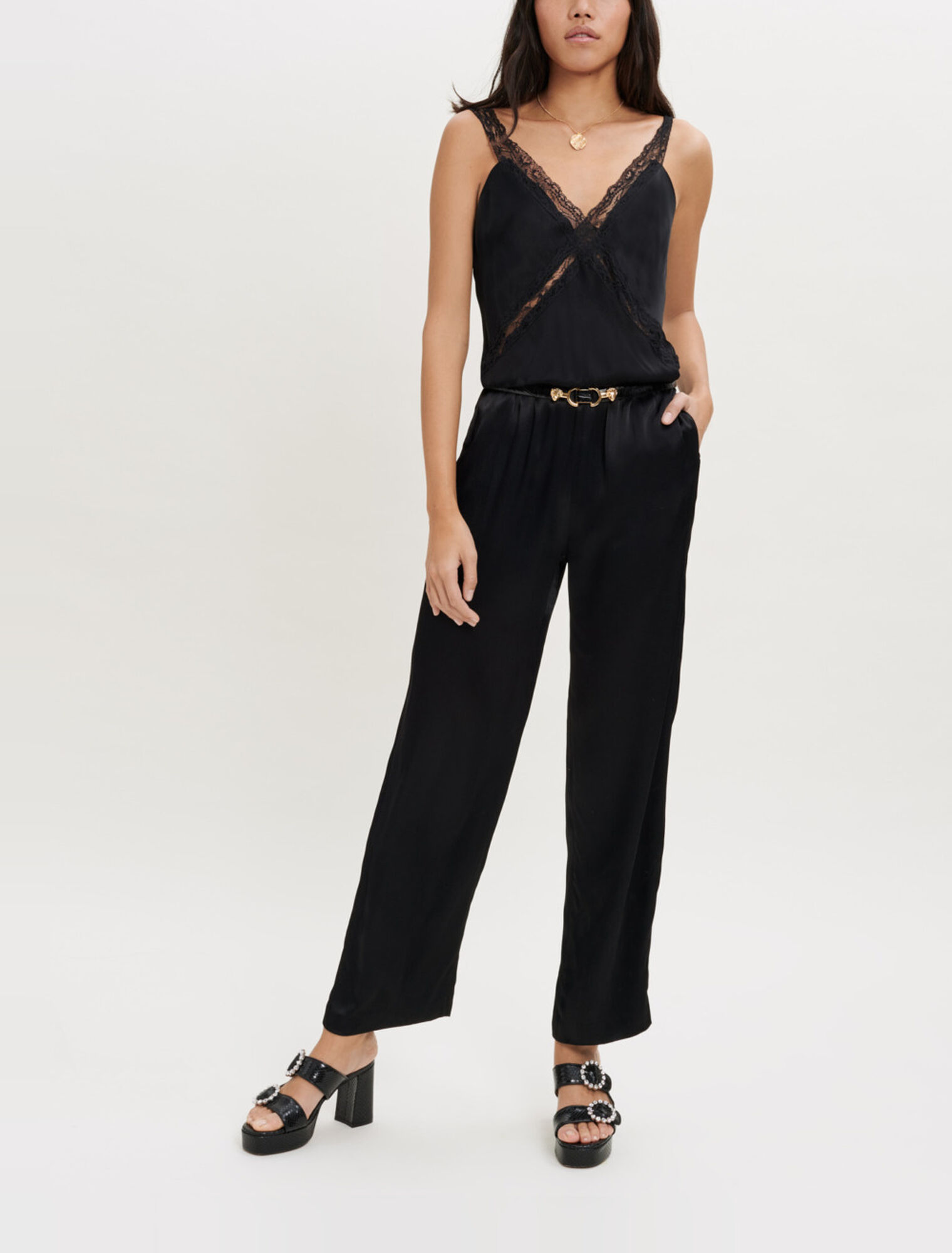 Satin jumpsuit with straps