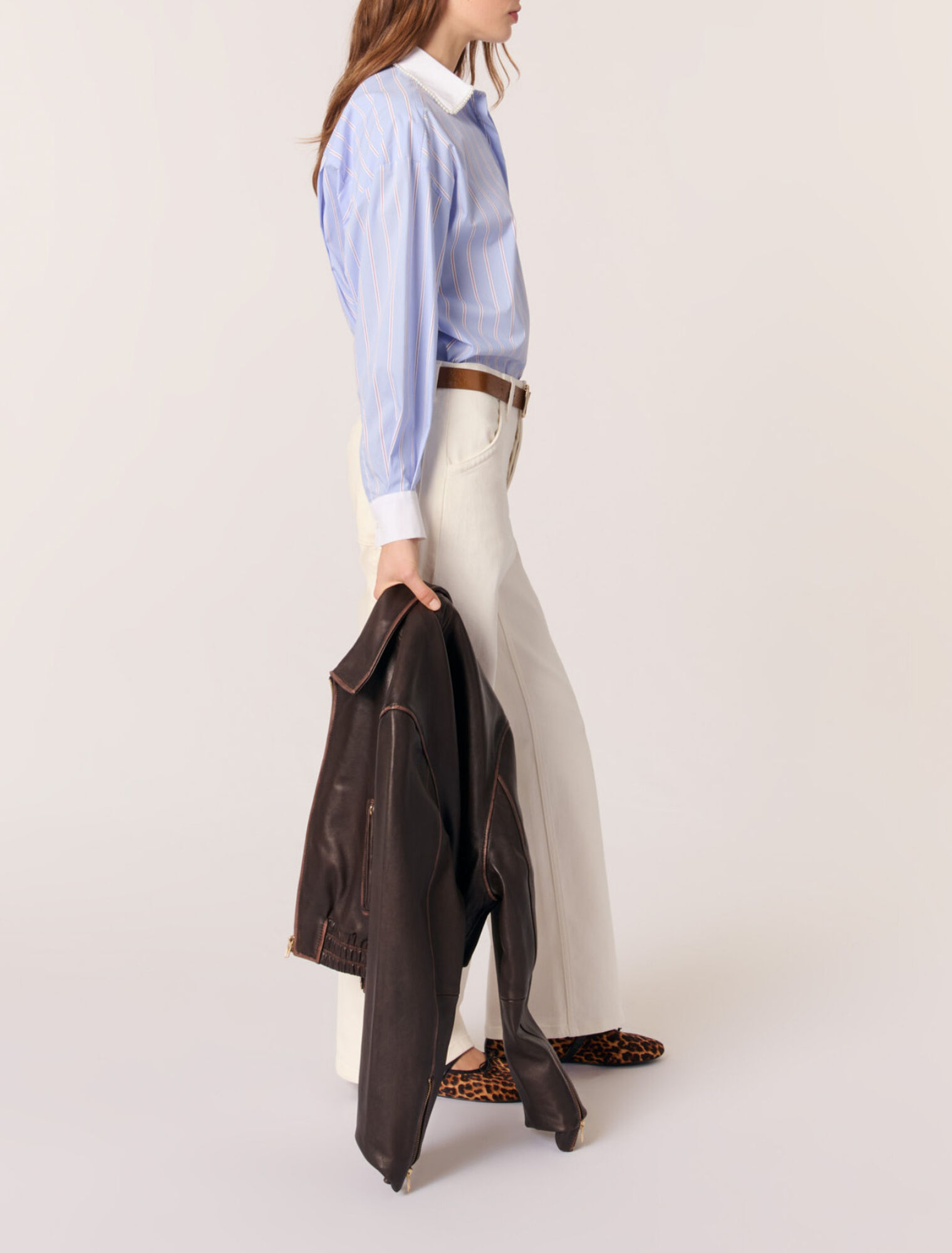 Striped shirt with beaded collar