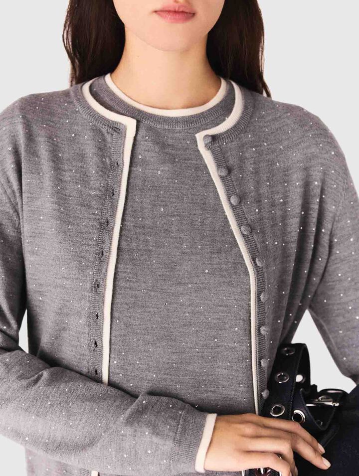 100% wool cardigan with rhinestones