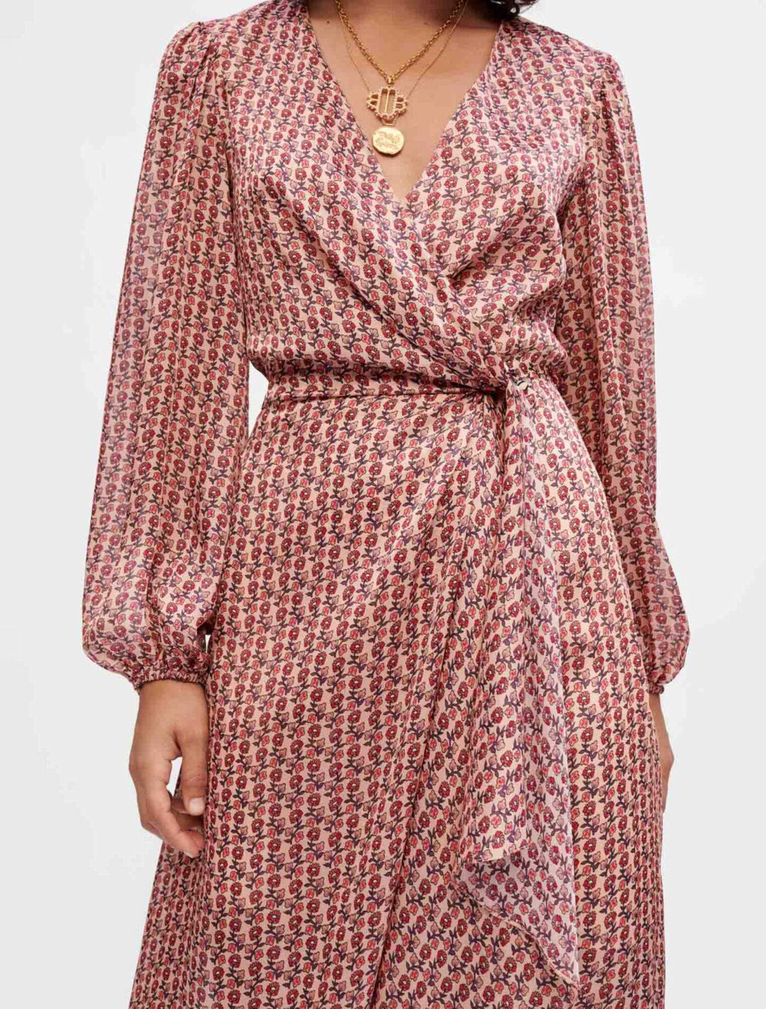 Printed satin draped dress