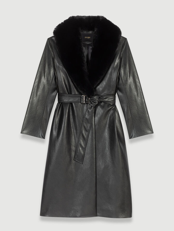 Long leather-effect coat