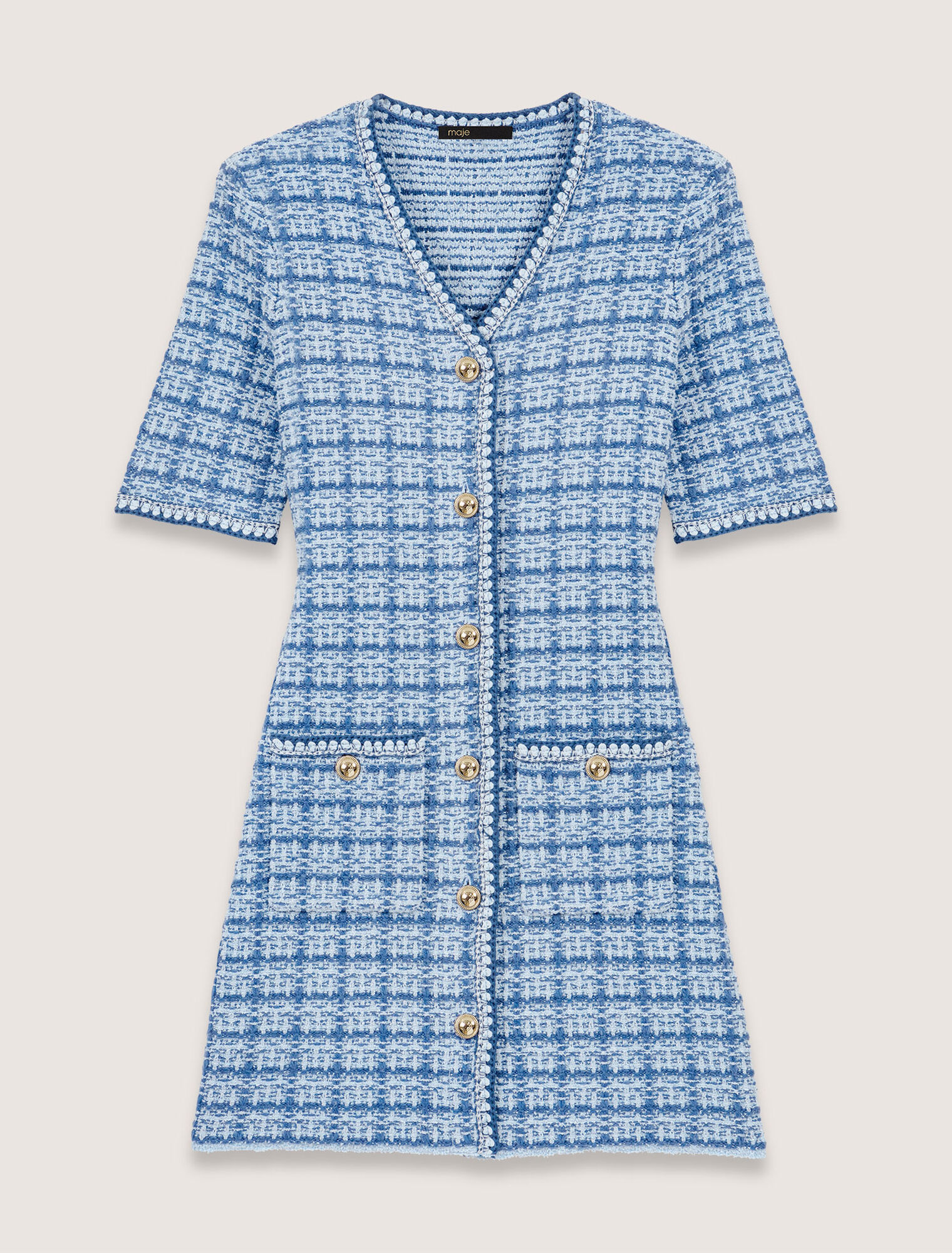 Tweed-effect knit short dress