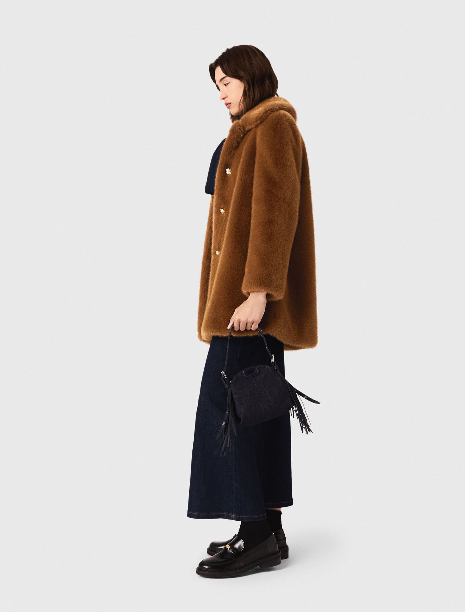 Mid-length faux fur coat