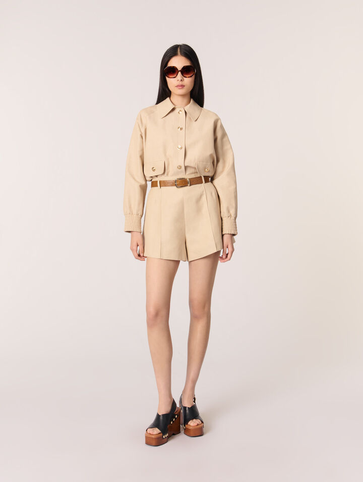 Linen and cotton shorts with darts