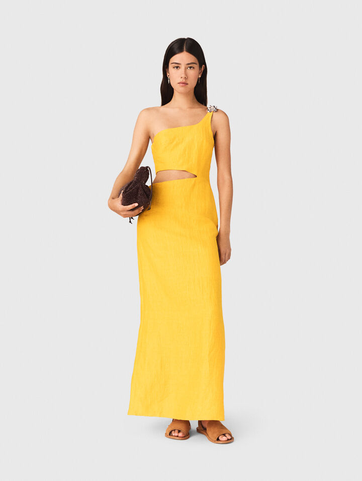 Asymmetrical linen-blend dress