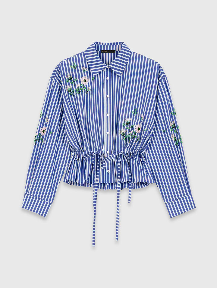 Cropped embroidered striped shirt