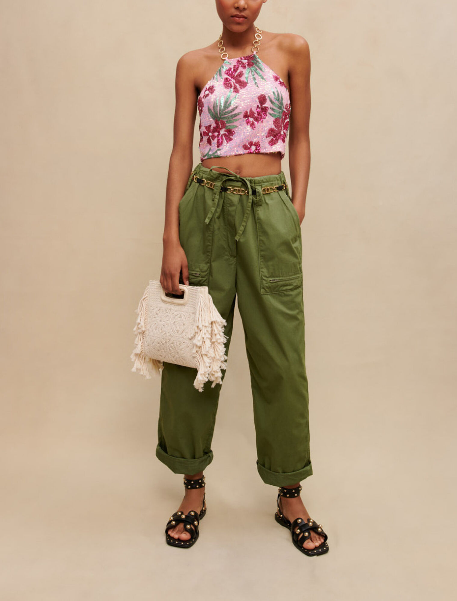 Hibiscus sequin crop top