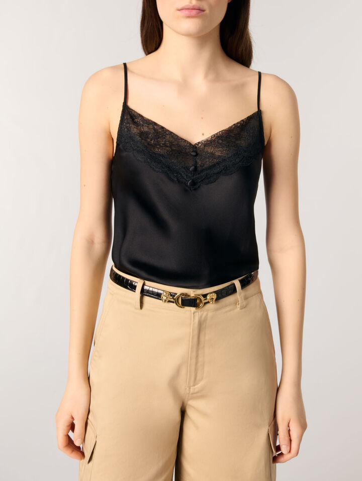 Silk satin and lace top