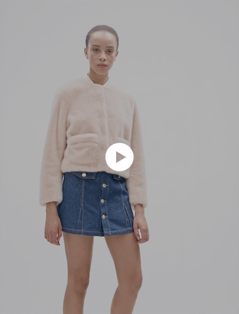 Blank denim cropped faux fur jacket shop
