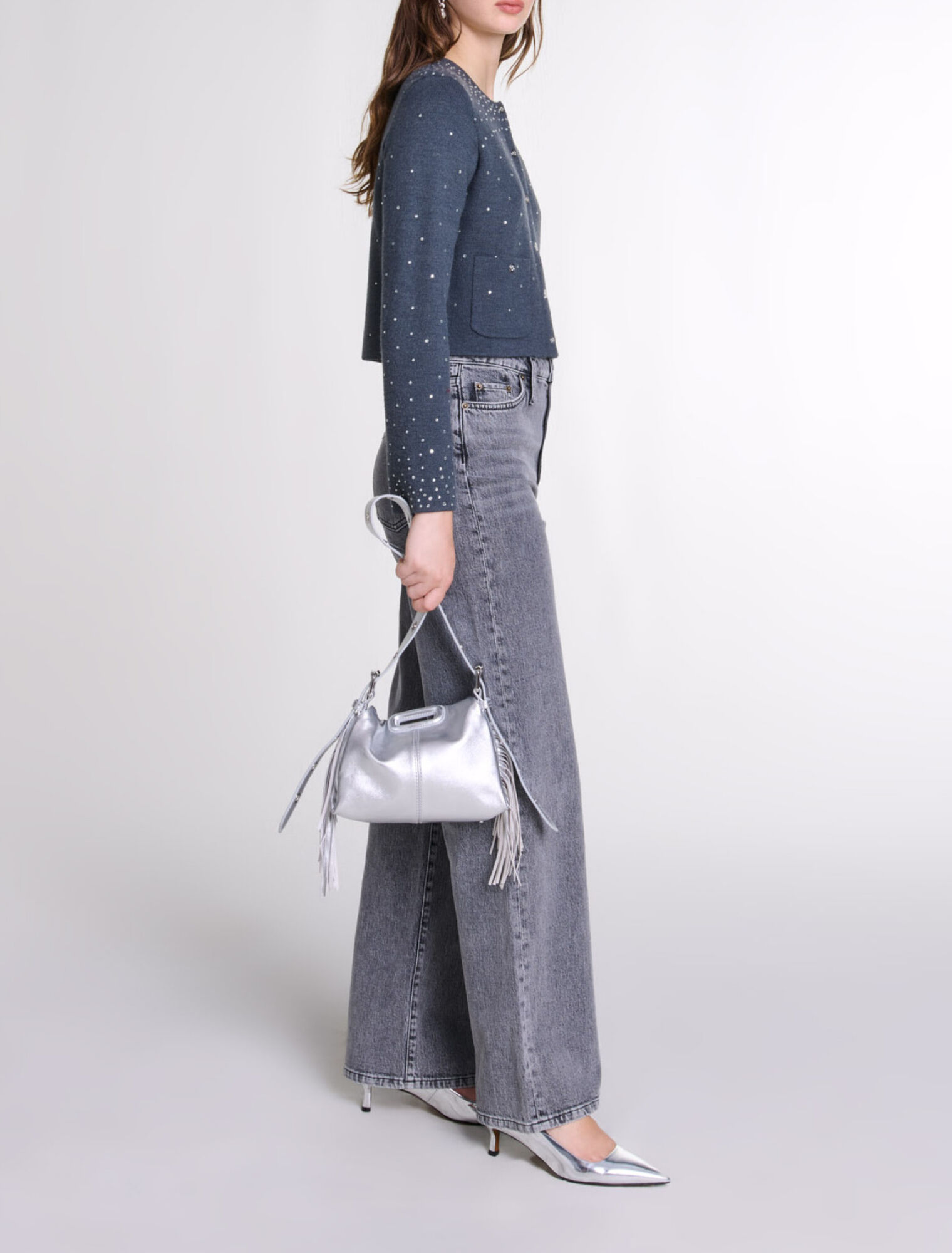 Knitted jumper with rhinestones