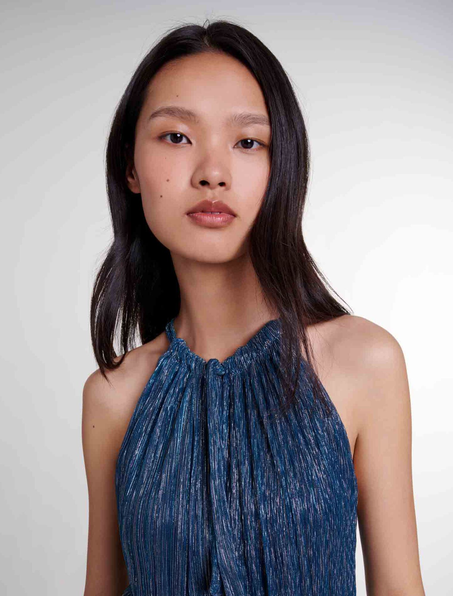 Ruffled lamé maxi dress