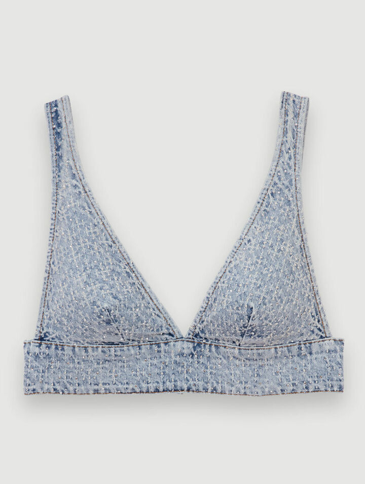 Denim bra top with rhinestones