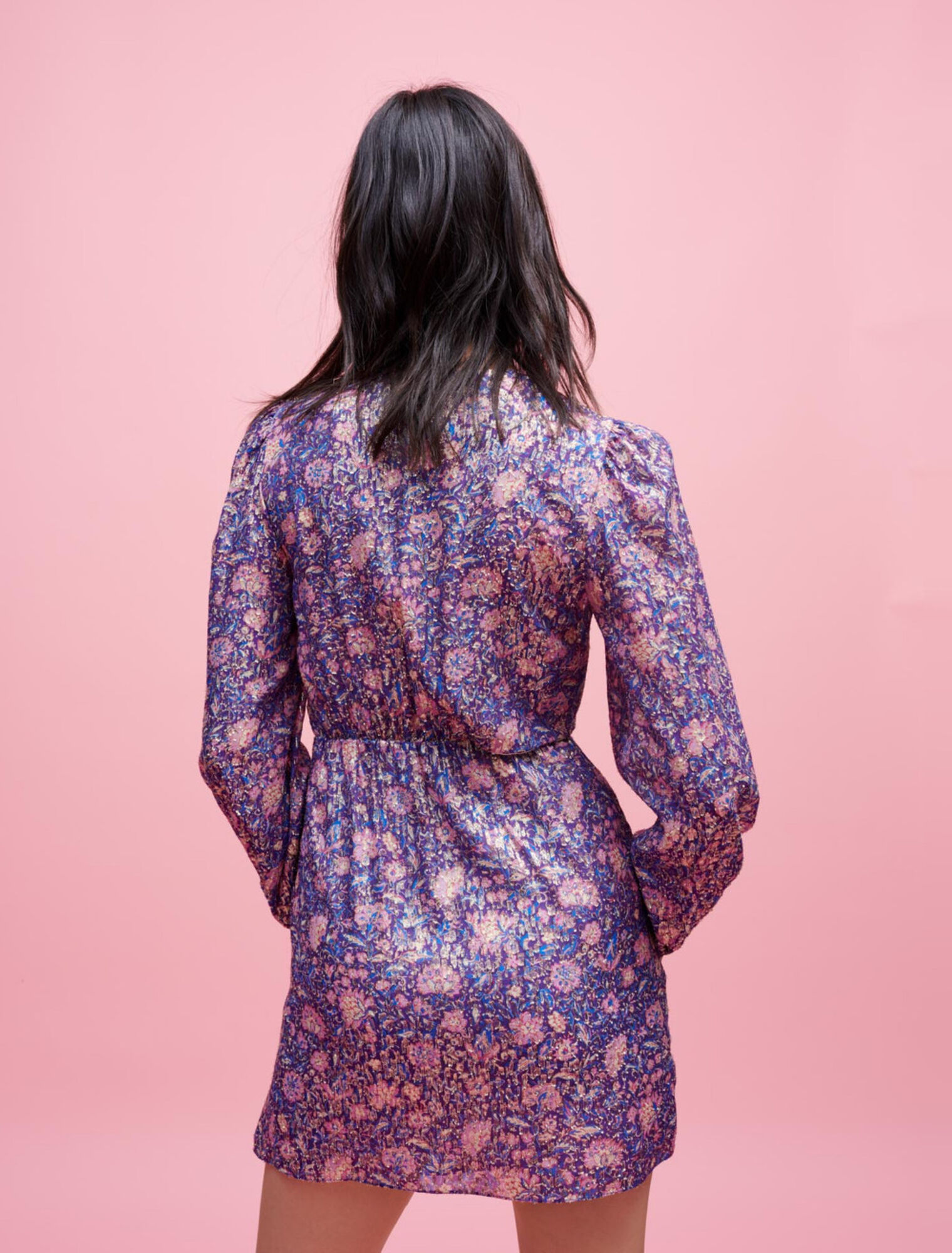 Metallic printed viscose dress