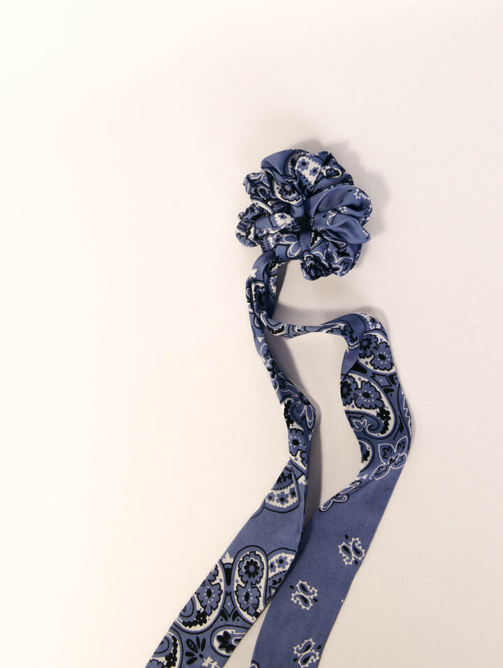 Scrunchie with printed ribbon scarf