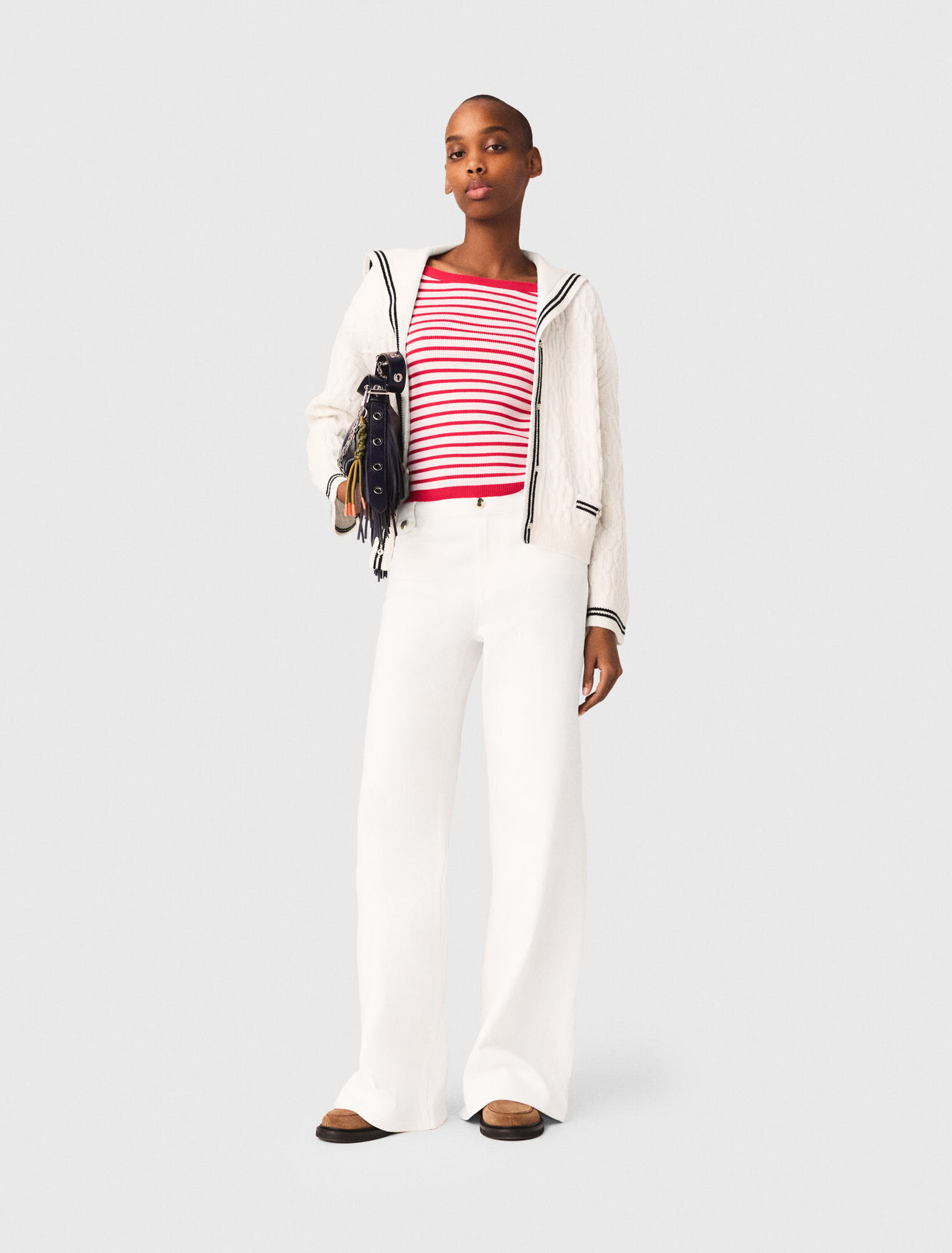 Boat neck cable-knit cardigan