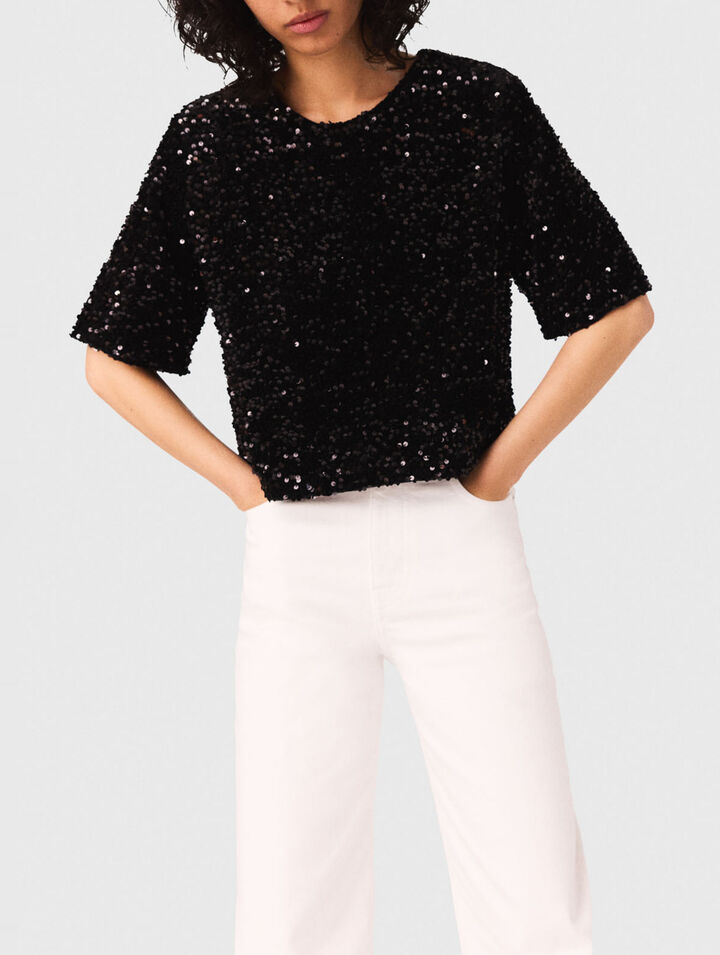 Sequinned velvet top