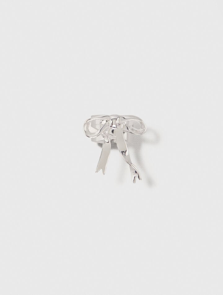 Open silver bow ring