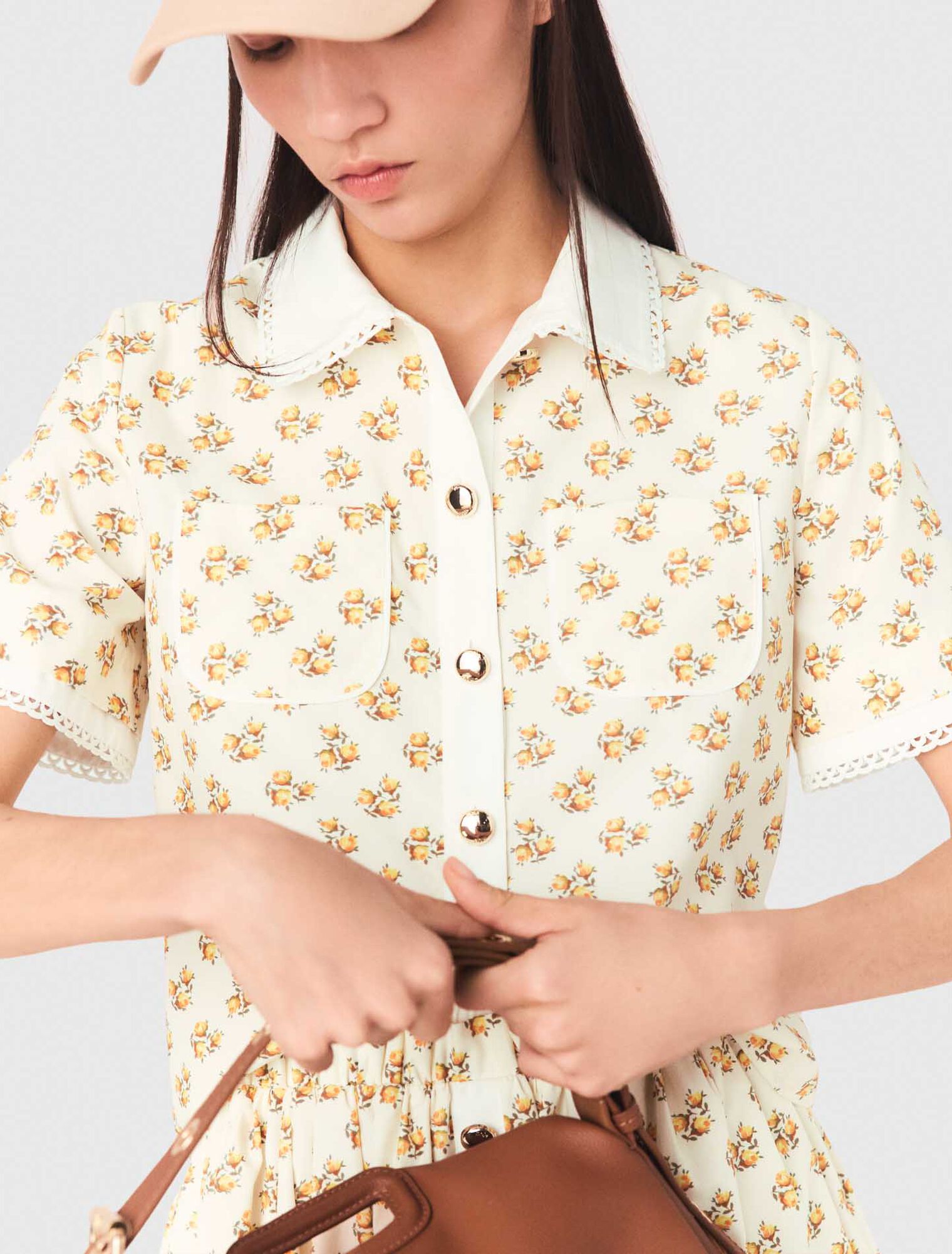 Patterned shirt with croquet trim