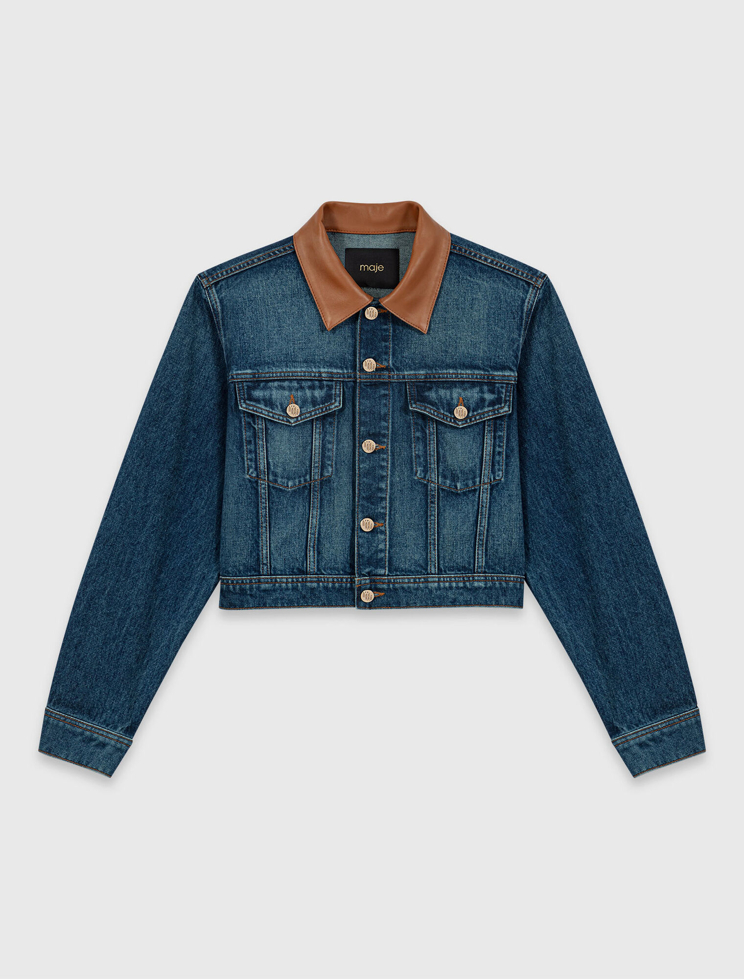 Denim jacket with leather collar