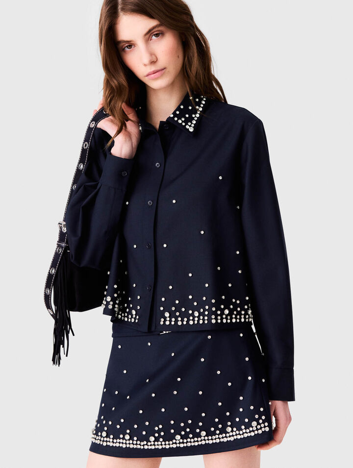 Short rhinestone embroidered shirt