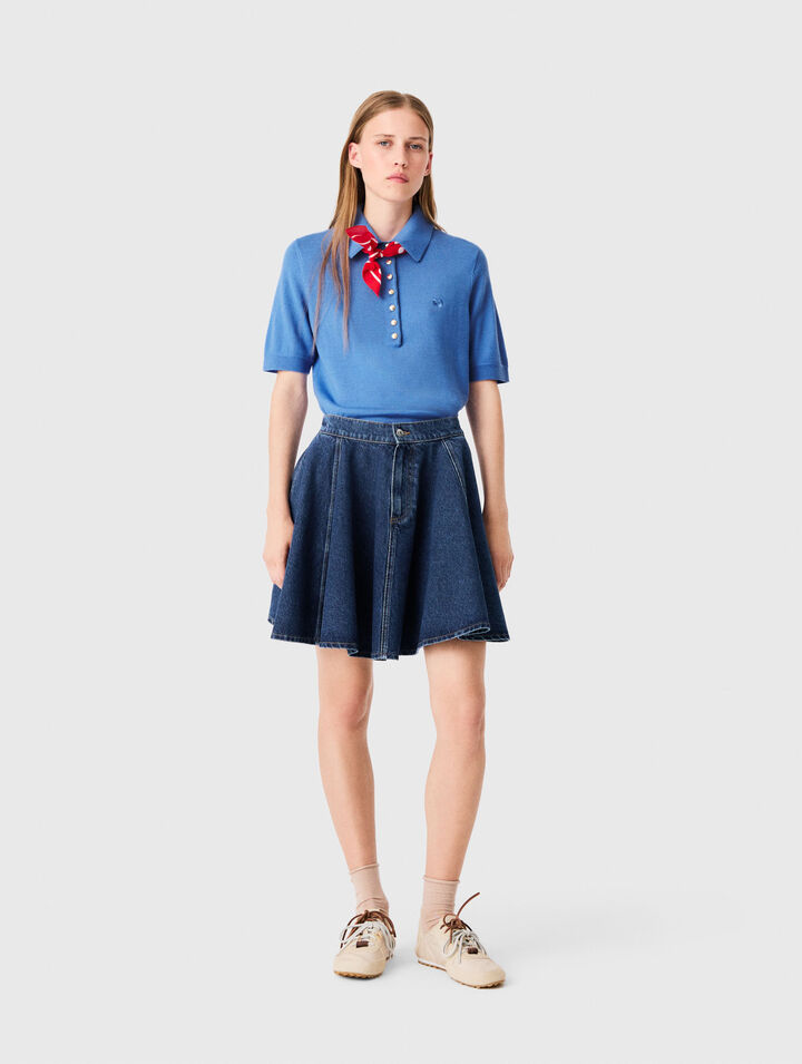 Short flared denim skirt