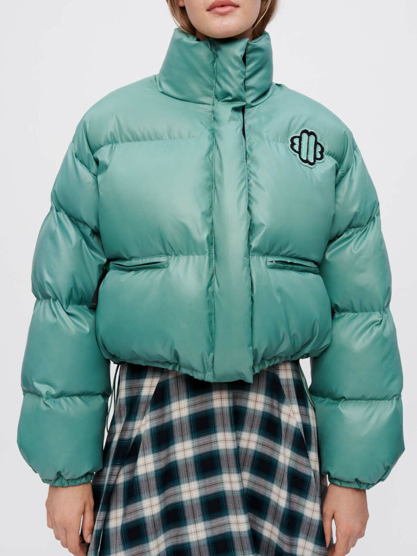 Green down jacket with Maje Clover patch Offline Coats Maje