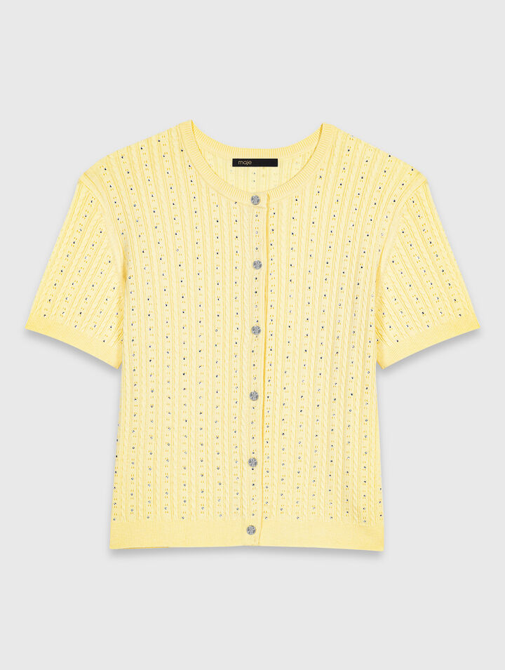 Cardigan with rhinestone neck