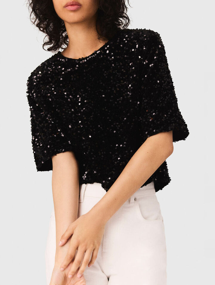 Sequinned velvet top