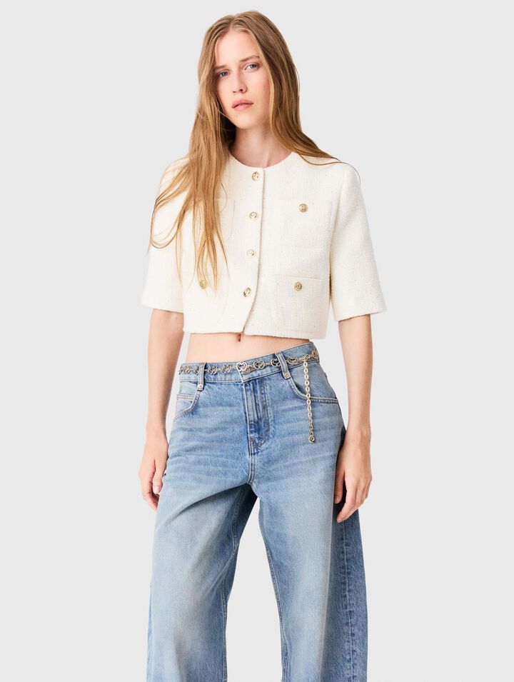 Short-sleeved tweed jacket