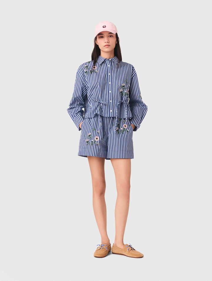 Cropped embroidered striped shirt