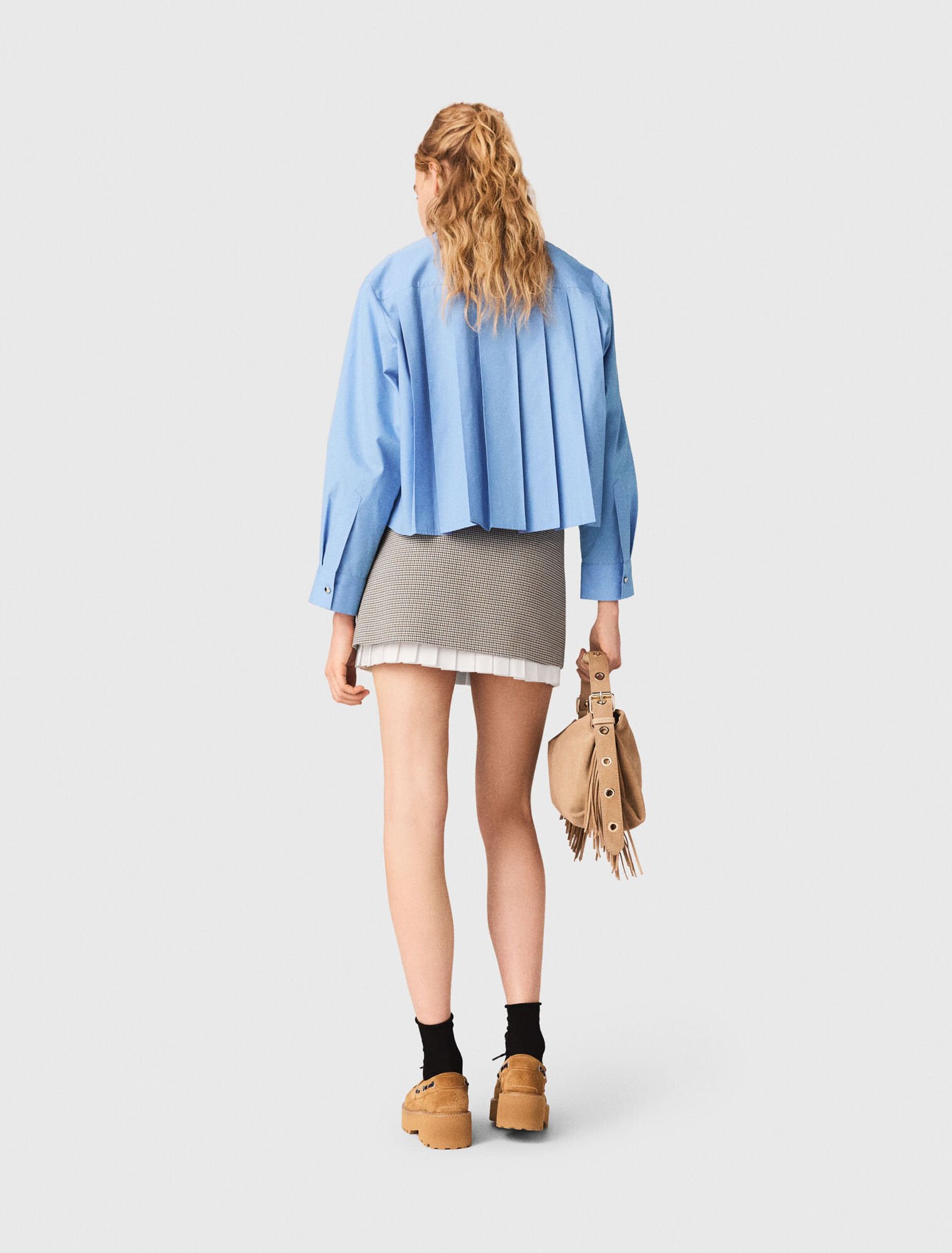 Pleated skirt with poplin details