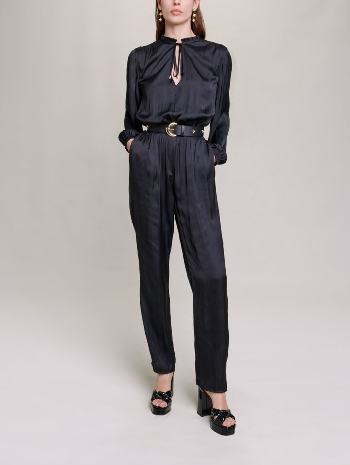 Long black cinched jumpsuit