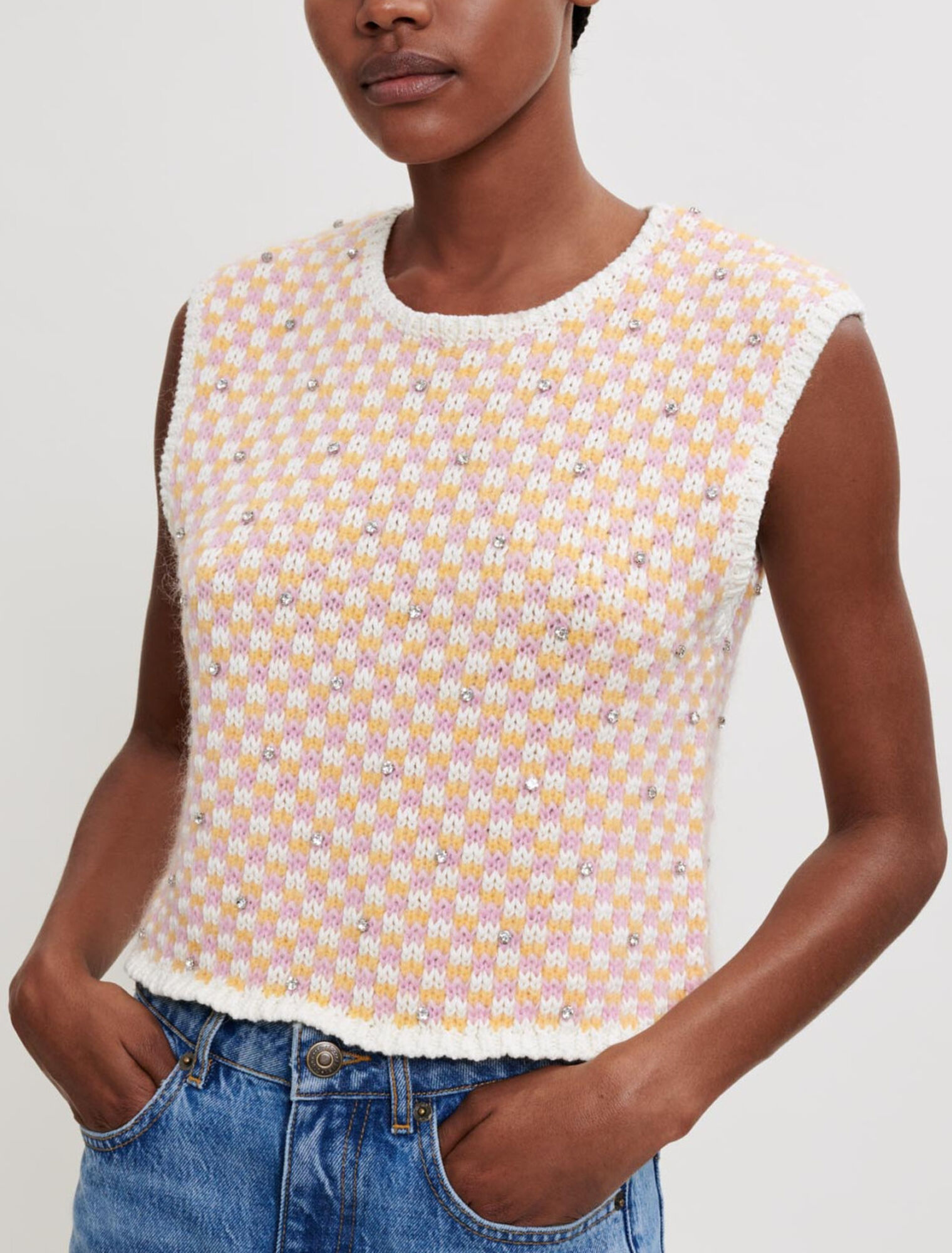 Decorative knit and rhinestone jumper