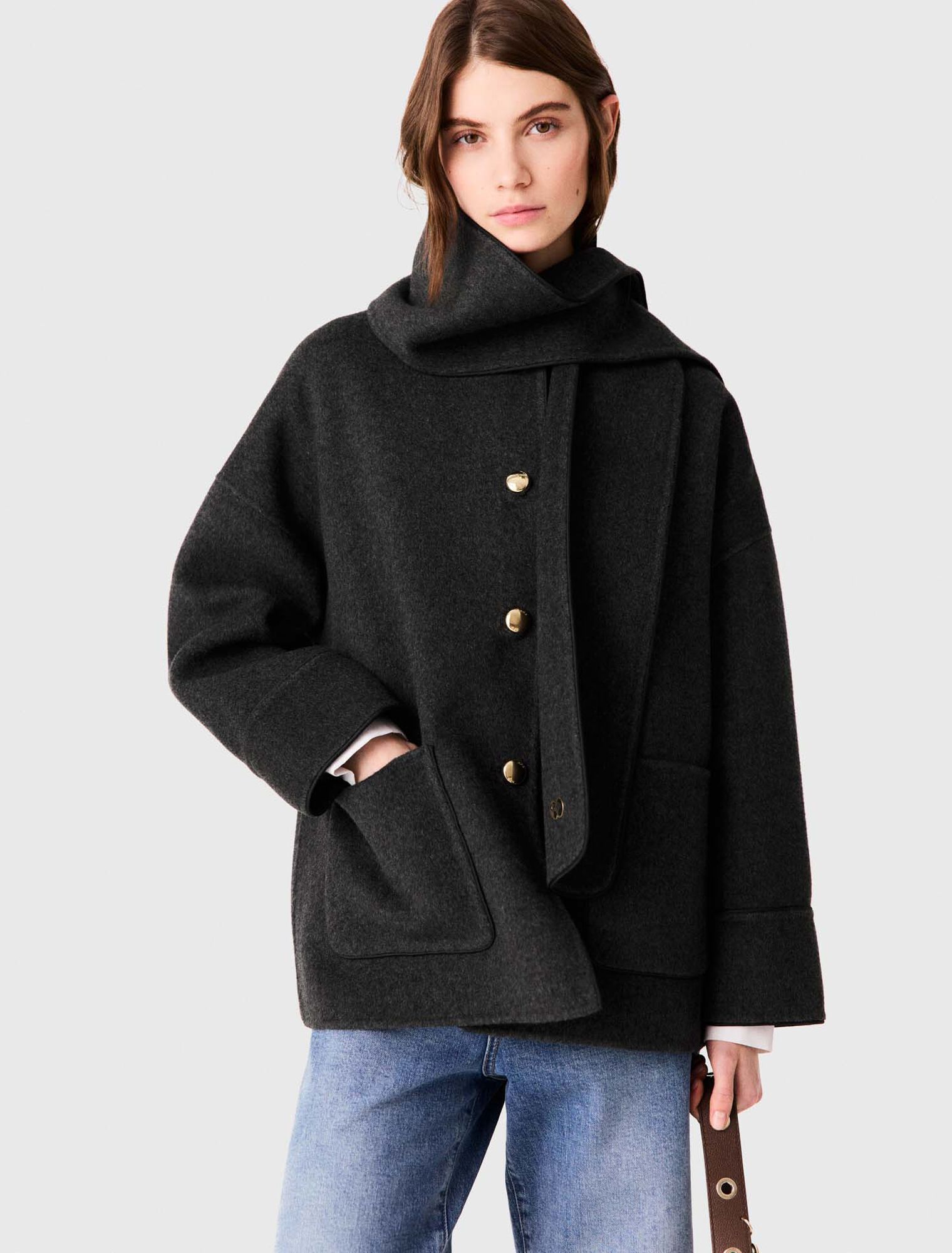 Coat with removable scarf