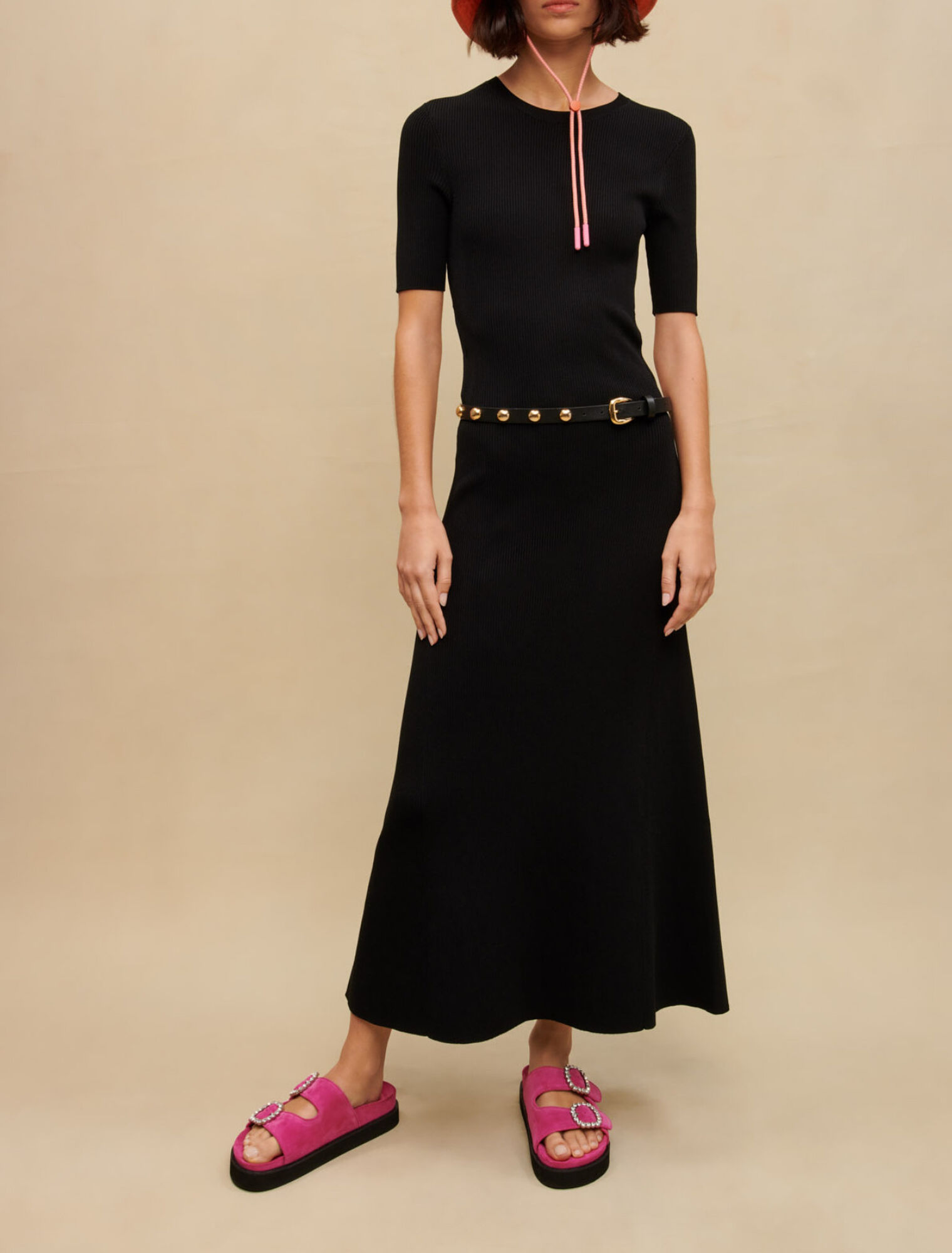 Black long openwork dress