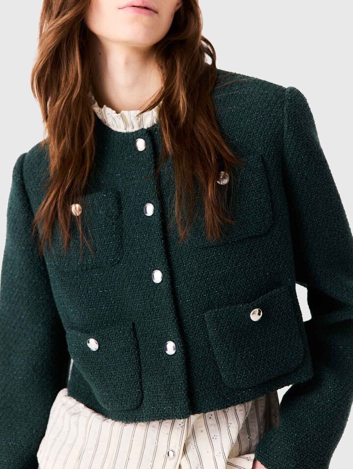 Tweed jacket with fringe trim