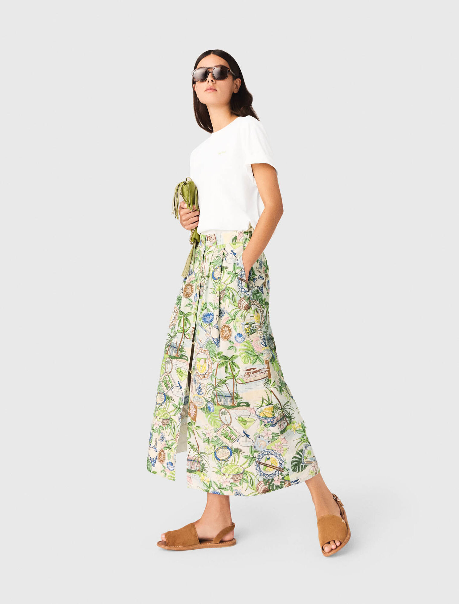 Printed maxi skirt with shorts