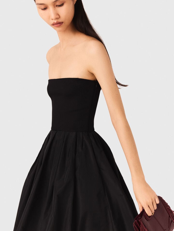 Strapless mesh and taffeta dress