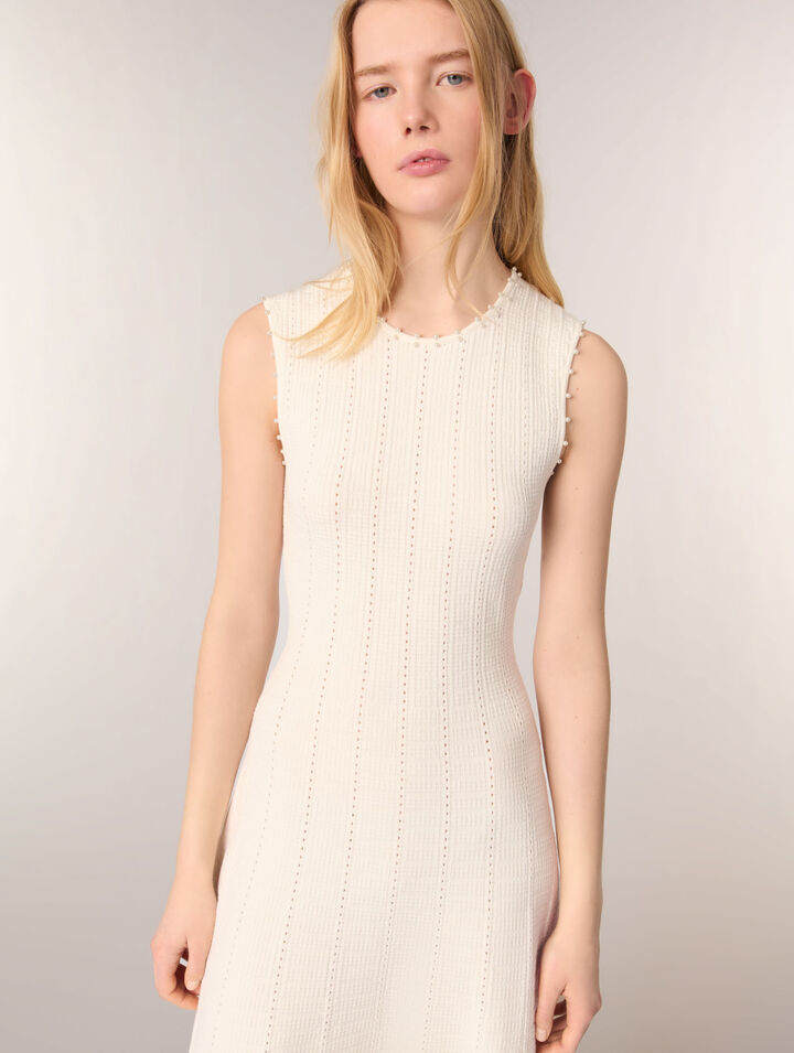 Beaded pointelle knit dress
