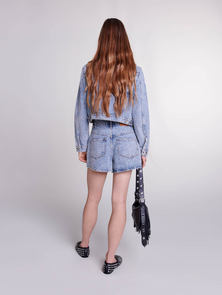 Diamond and jacquard denim shorts