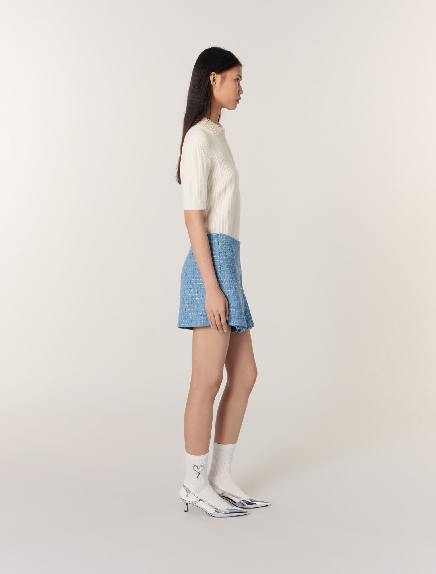 Pleated tweed skort