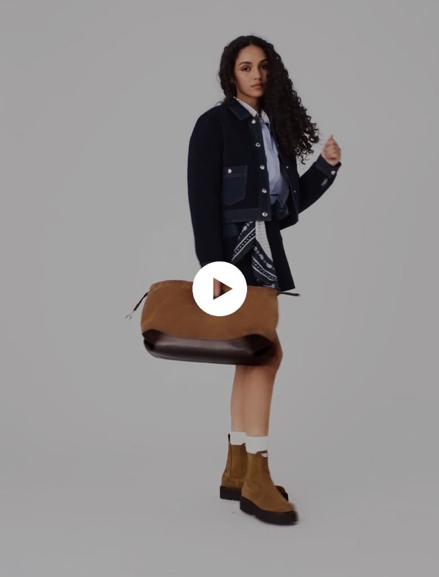 Boucl&eacute; and denim-detail jacket