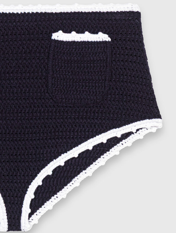 Warp knit briefs with crochet