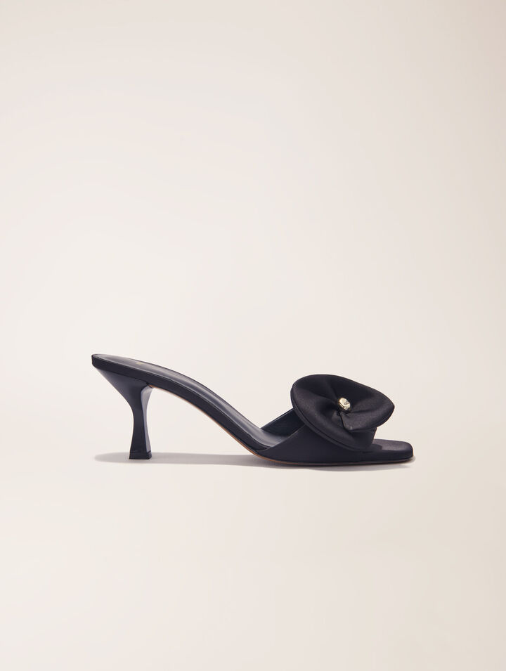 Textile mules with satin flower