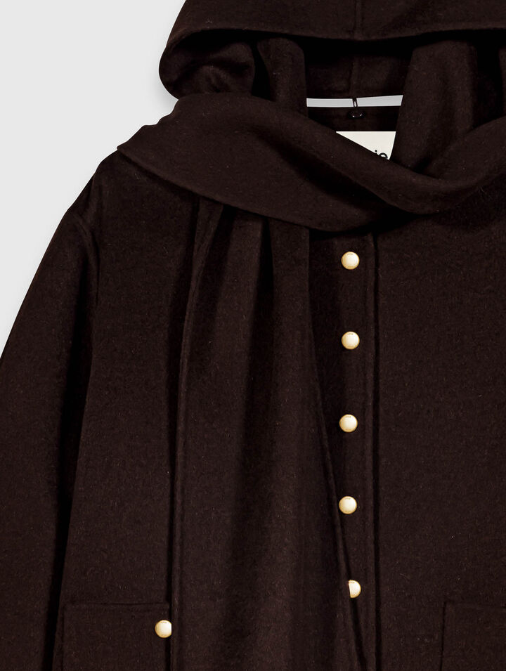 Wool coat with removable scarf