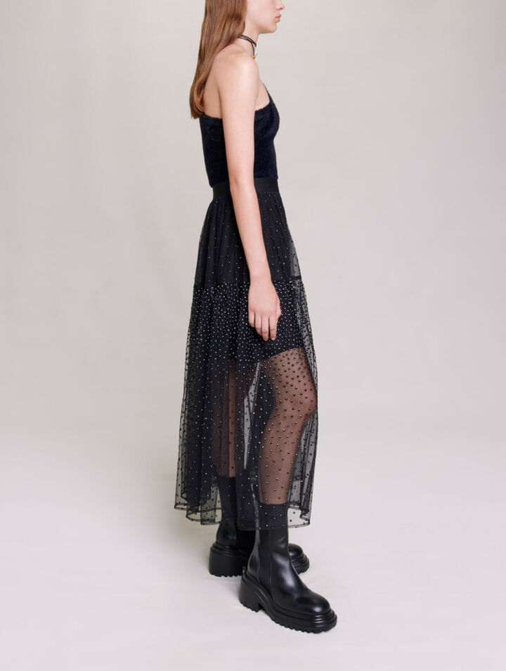 Glittery spotted long tulle skirt