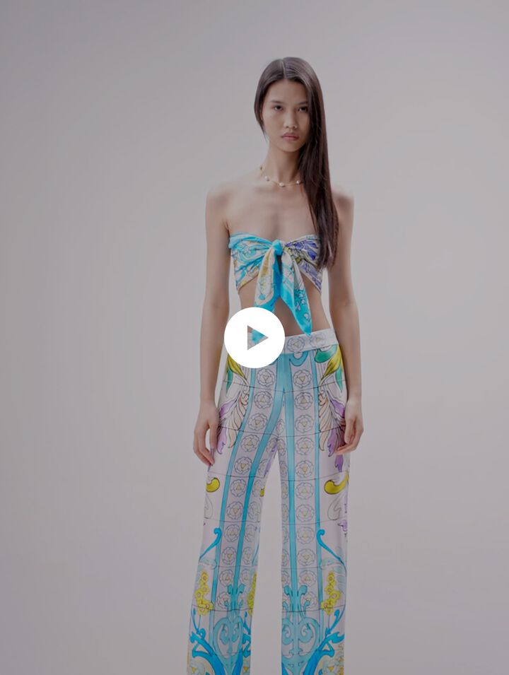 Patterned satin-effect trousers