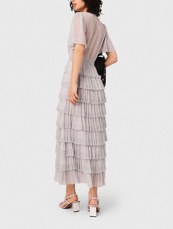 Metallic ruffled midi dress