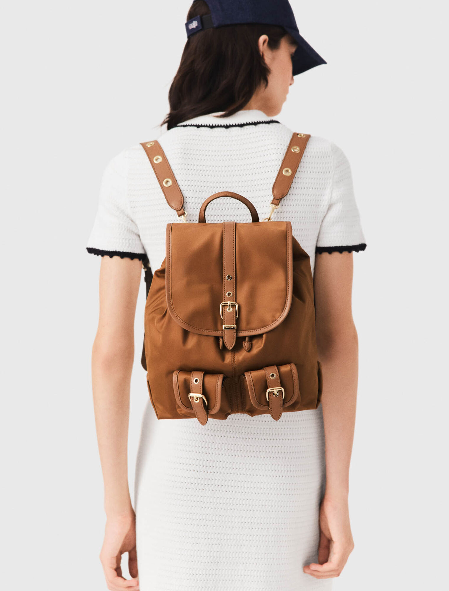 Leather and nylon backpack