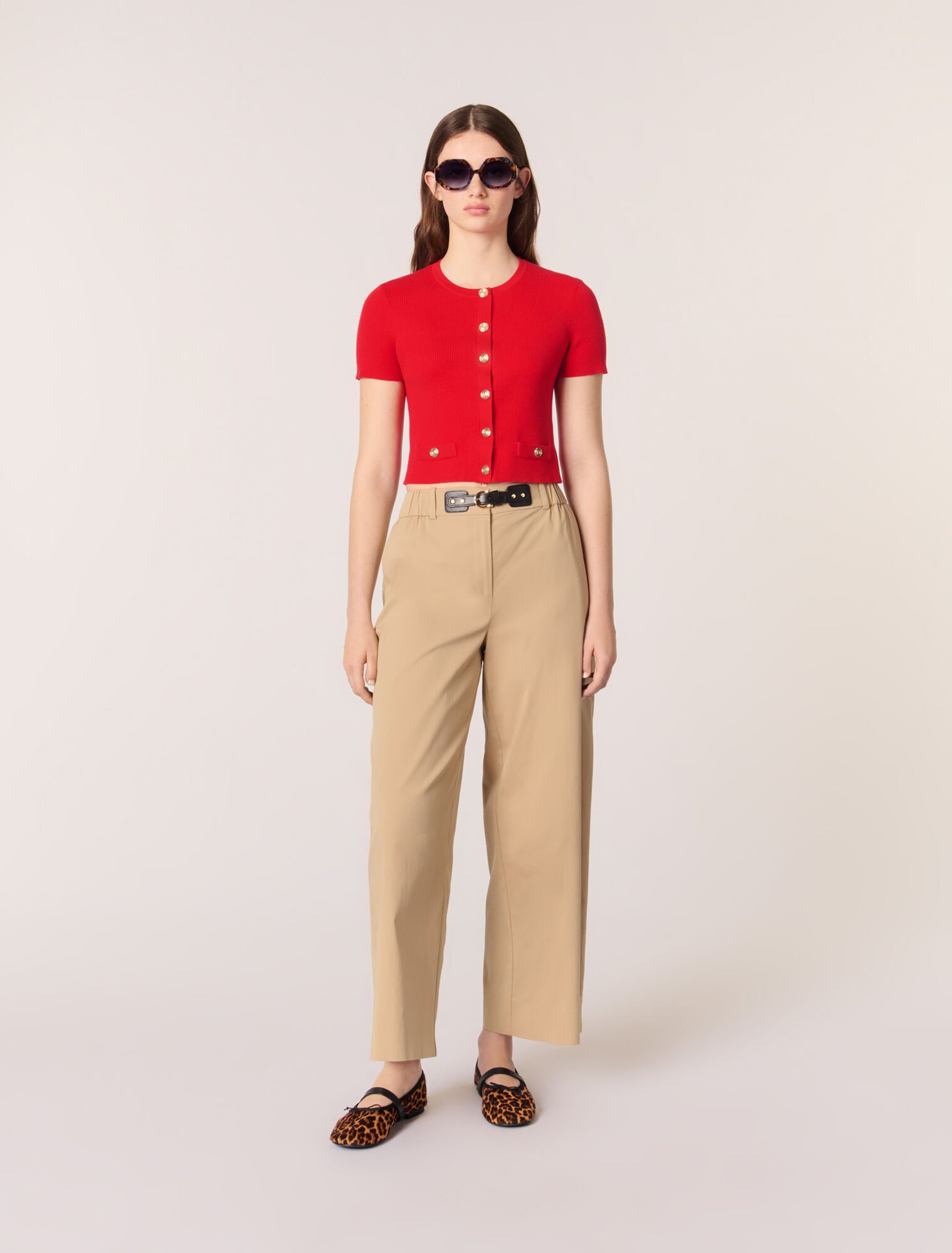Wide-leg cotton trousers